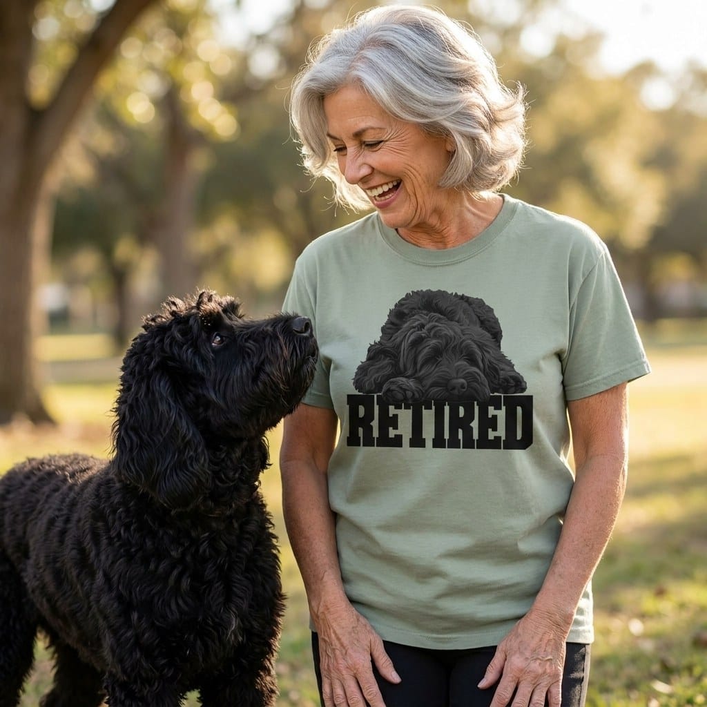 Retired Sleeping Black Goldendoodle Signature T-Shirt in by Puppy Jo
