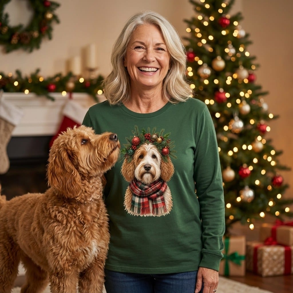 Parti Goldendoodle Holiday Crown Long Sleeve T-Shirt in by MyDesigns