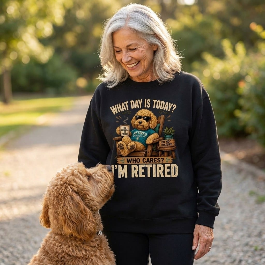 I'm Retired Golden Goldendoodle Sweatshirt in by Puppy Jo