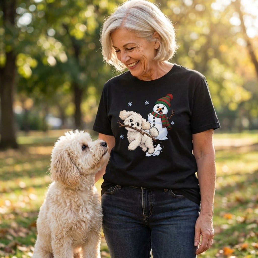 Maltipoo Snowman T-Shirt in by Puppy Jo