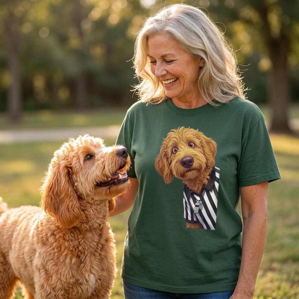 Apricot Goldendoodle Football Referee Signature T-Shirt in by Puppy Jo