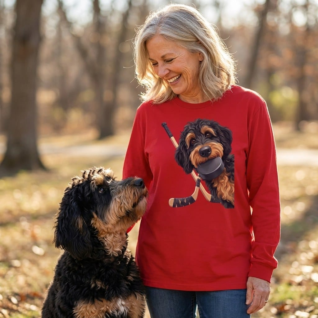 Phantom Goldendoodle Hockey Long Sleeve T-Shirt in by Puppy Jo