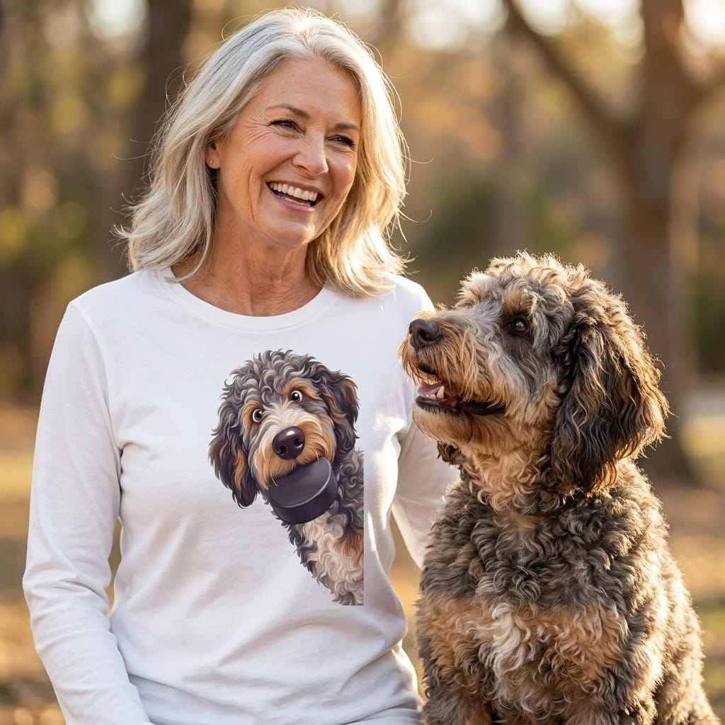 Aussiedoodle Hockey Puck Long Sleeve T-Shirt in by Puppy Jo