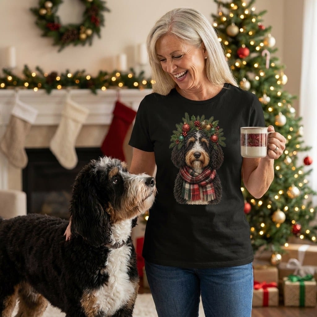 Bernedoodle Holiday Crown T-Shirt in by Puppy Jo