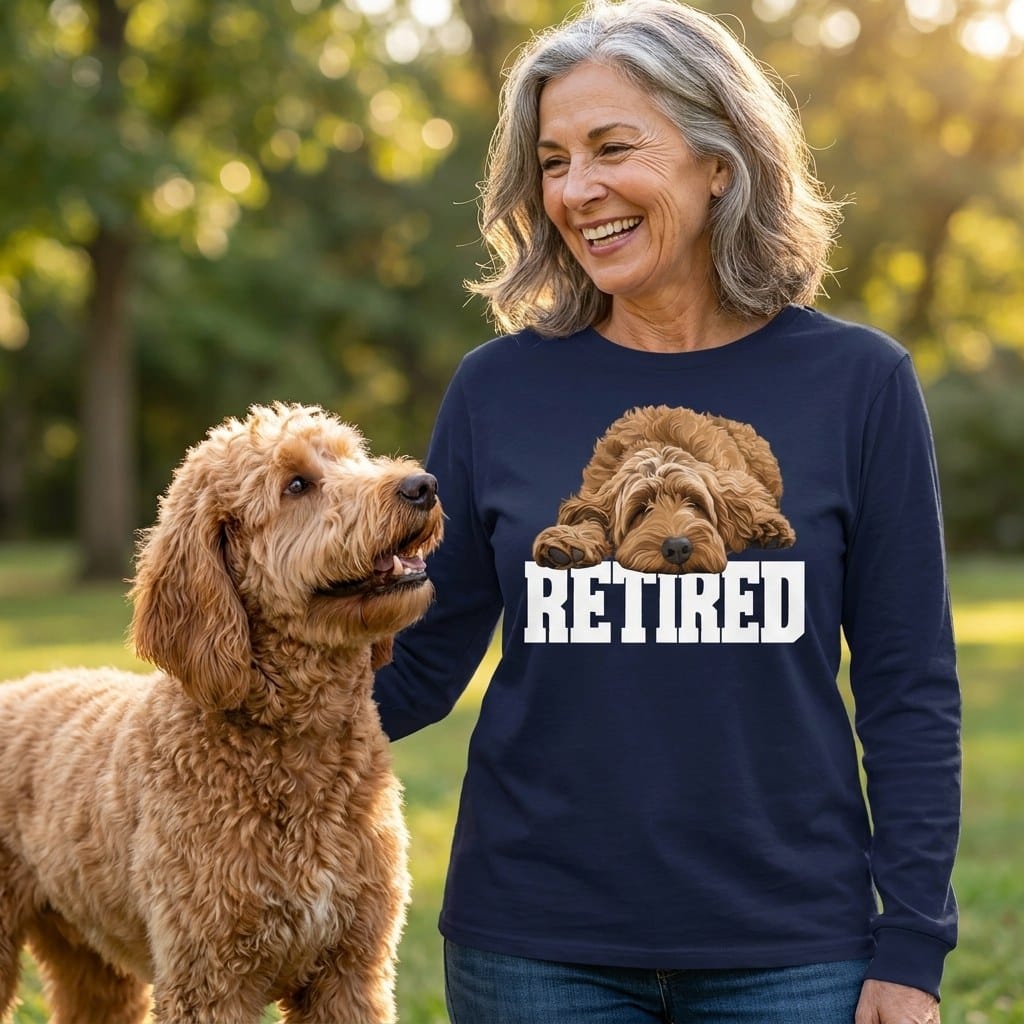 Retired Sleeping Apricot Goldendoodle Long Sleeve T-Shirt in by Puppy Jo