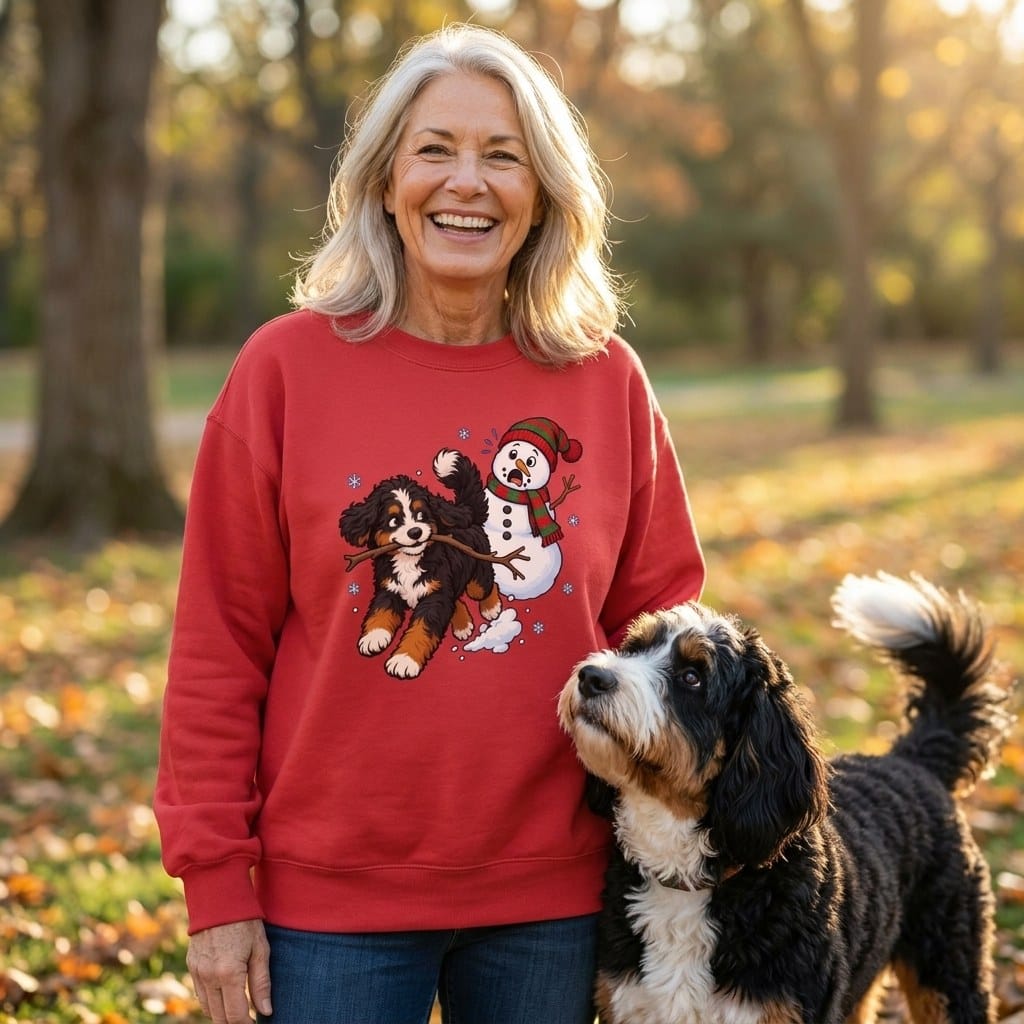 Bernedoodle Snowman Sweatshirt in by Puppy Jo
