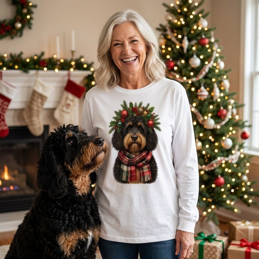 Phantom Goldendoodle Holiday Crown Long Sleeve T-Shirt in by MyDesigns