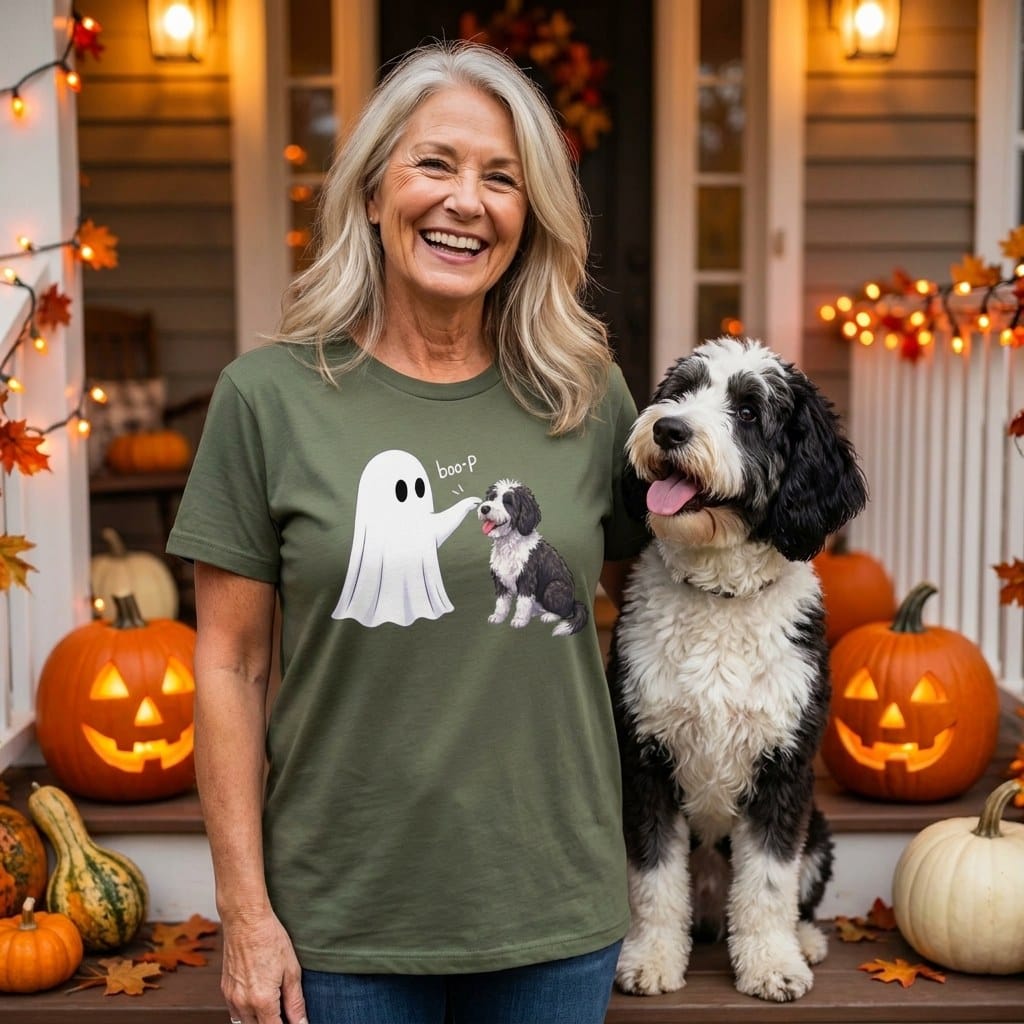 Sheepadoodle Ghost Boop T-Shirt in by Puppy Jo