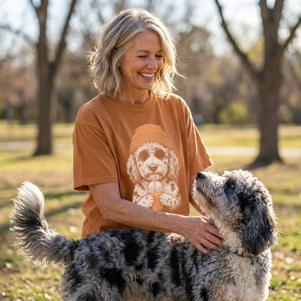Merle Goldendoodle Ice Latte Signature T-Shirt in by Puppy Jo
