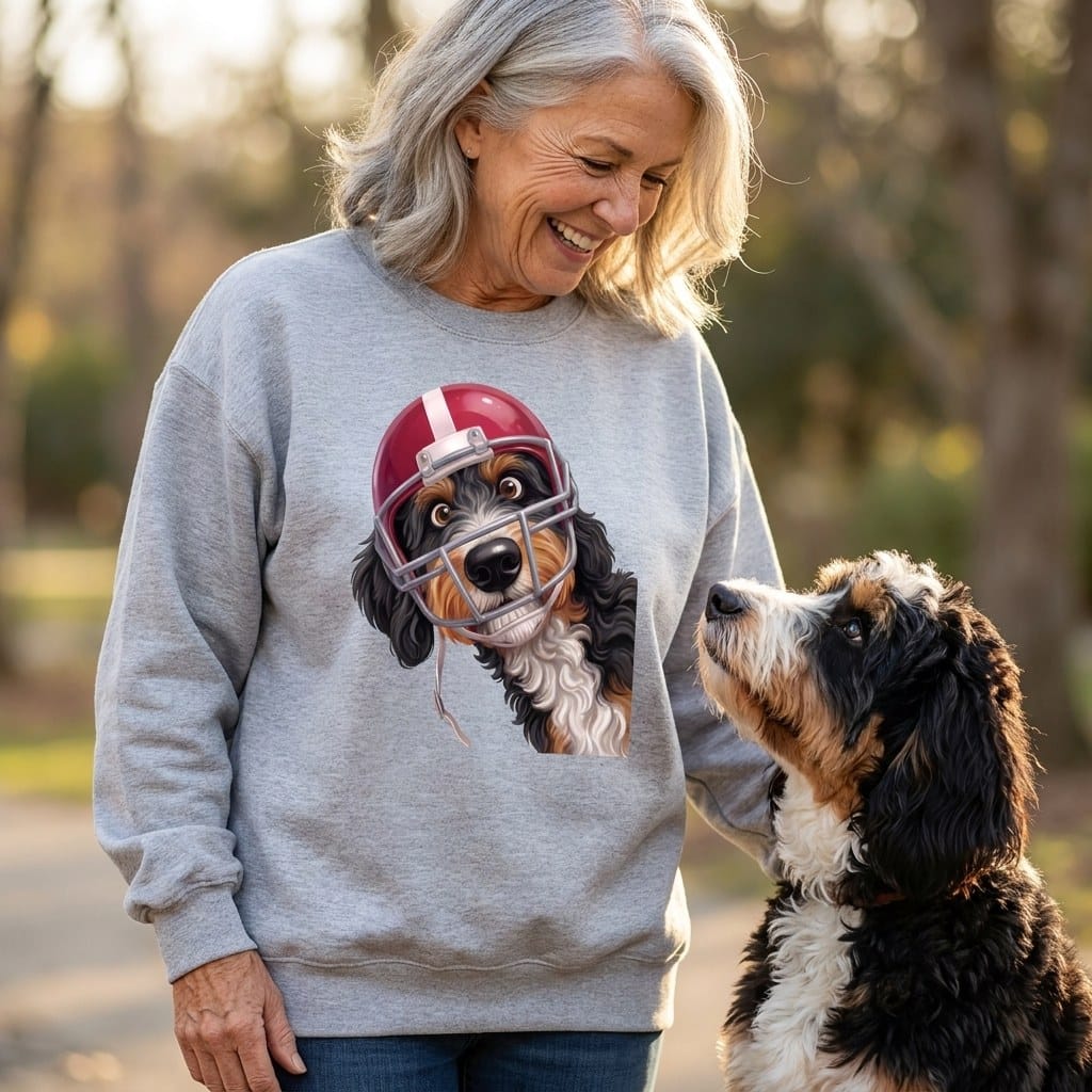 Bernedoodle Football Helmet Sweatshirt in by Puppy Jo
