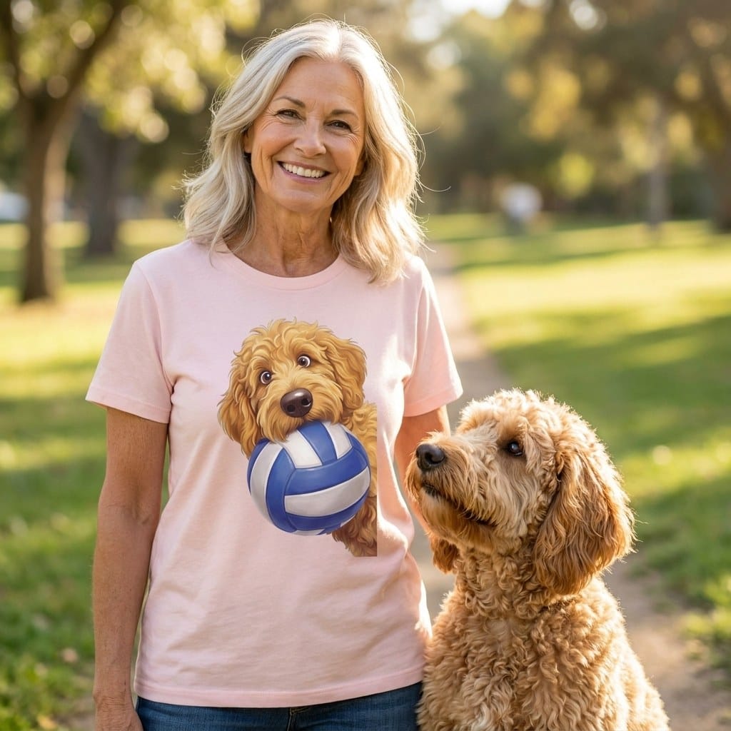 Golden Goldendoodle Volleyball T-Shirt in by Puppy Jo