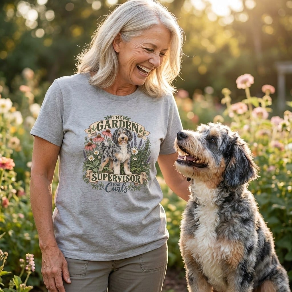 Aussiedoodle Garden Supervisor T-Shirt in by Puppy Jo