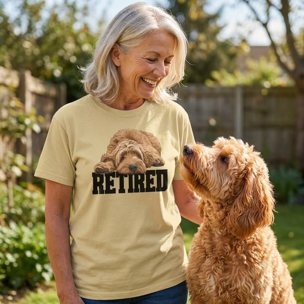 Retired Sleeping Apricot Goldendoodle Signature T-Shirt in by Puppy Jo