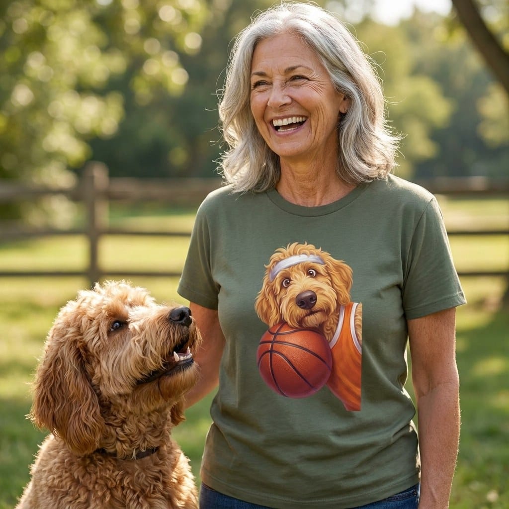 Golden Goldendoodle Basketball Player T-Shirt in by Puppy Jo