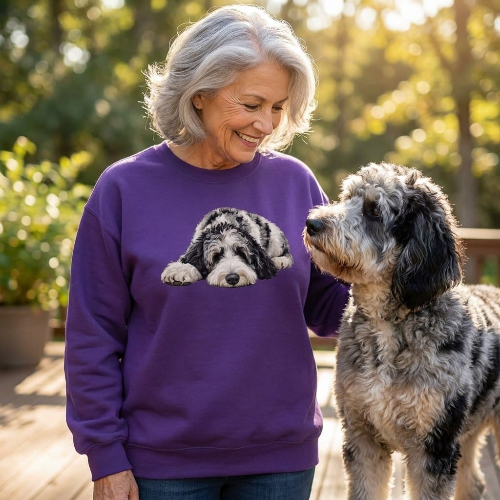 Merle Goldendoodle Snoozing Sweatshirt in by Puppy Jo