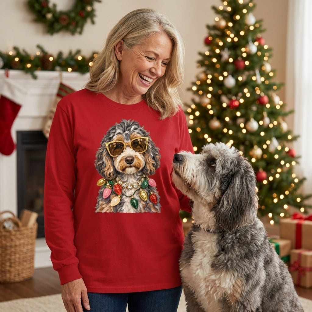 Aussiedoodle Christmas Glam Long Sleeve T-Shirt in by Puppy Jo