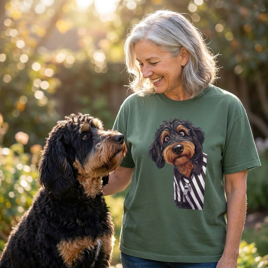 Phantom Goldendoodle Football Referee Signature T-Shirt in by Puppy Jo