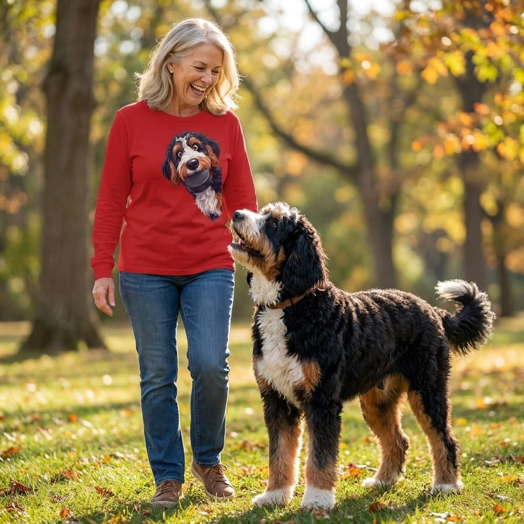 Bernedoodle Hockey Puck Long Sleeve T-Shirt in by Puppy Jo