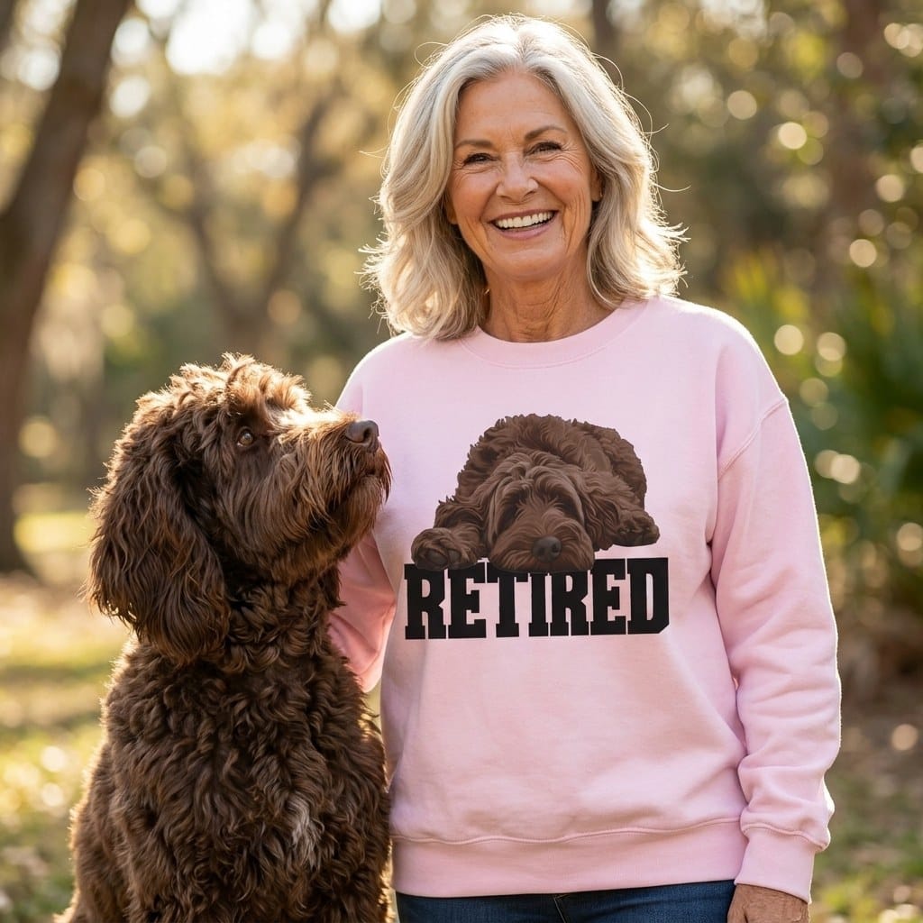 Retired Sleeping Chocolate Goldendoodle Sweatshirt in by Puppy Jo