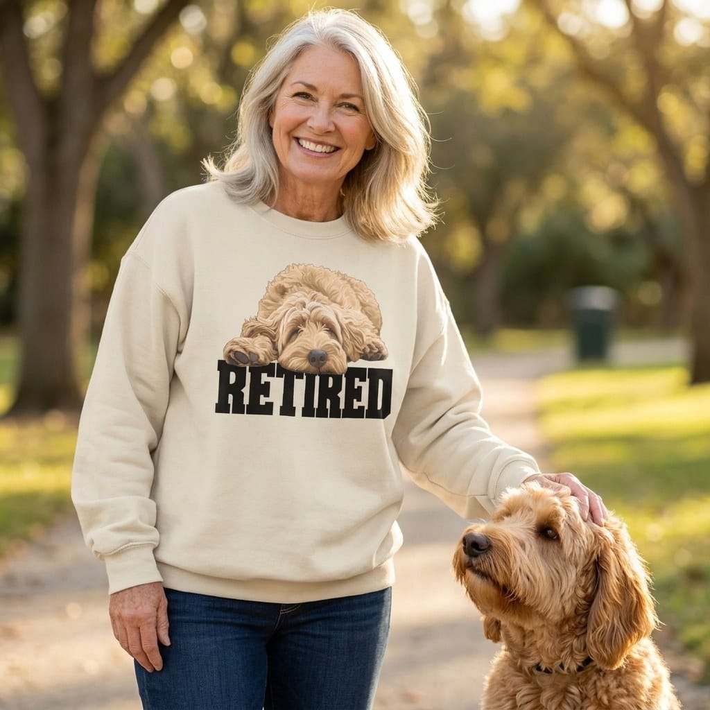 Retired Sleeping Golden Goldendoodle Sweatshirt in by Puppy Jo