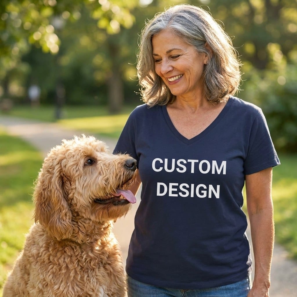 Your Ideas - One of a Kind Design - Custom V-Neck T-Shirt in by Puppy Jo