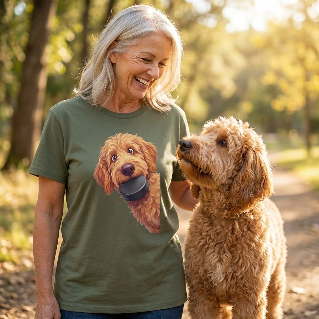 Apricot Goldendoodle Hockey Puck T-Shirt in by Puppy Jo