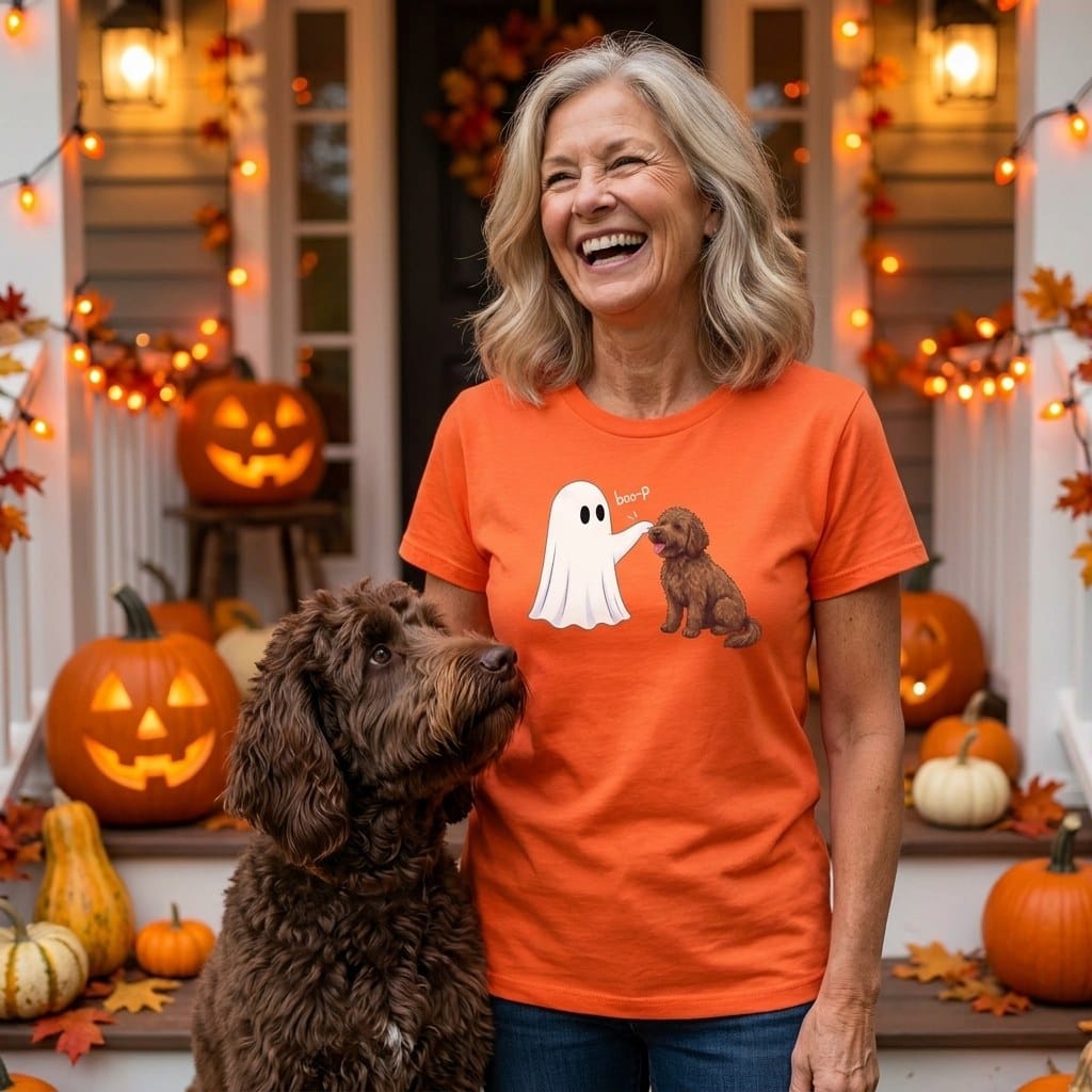 Chocolate Goldendoodle Ghost Boop T-Shirt in by Puppy Jo