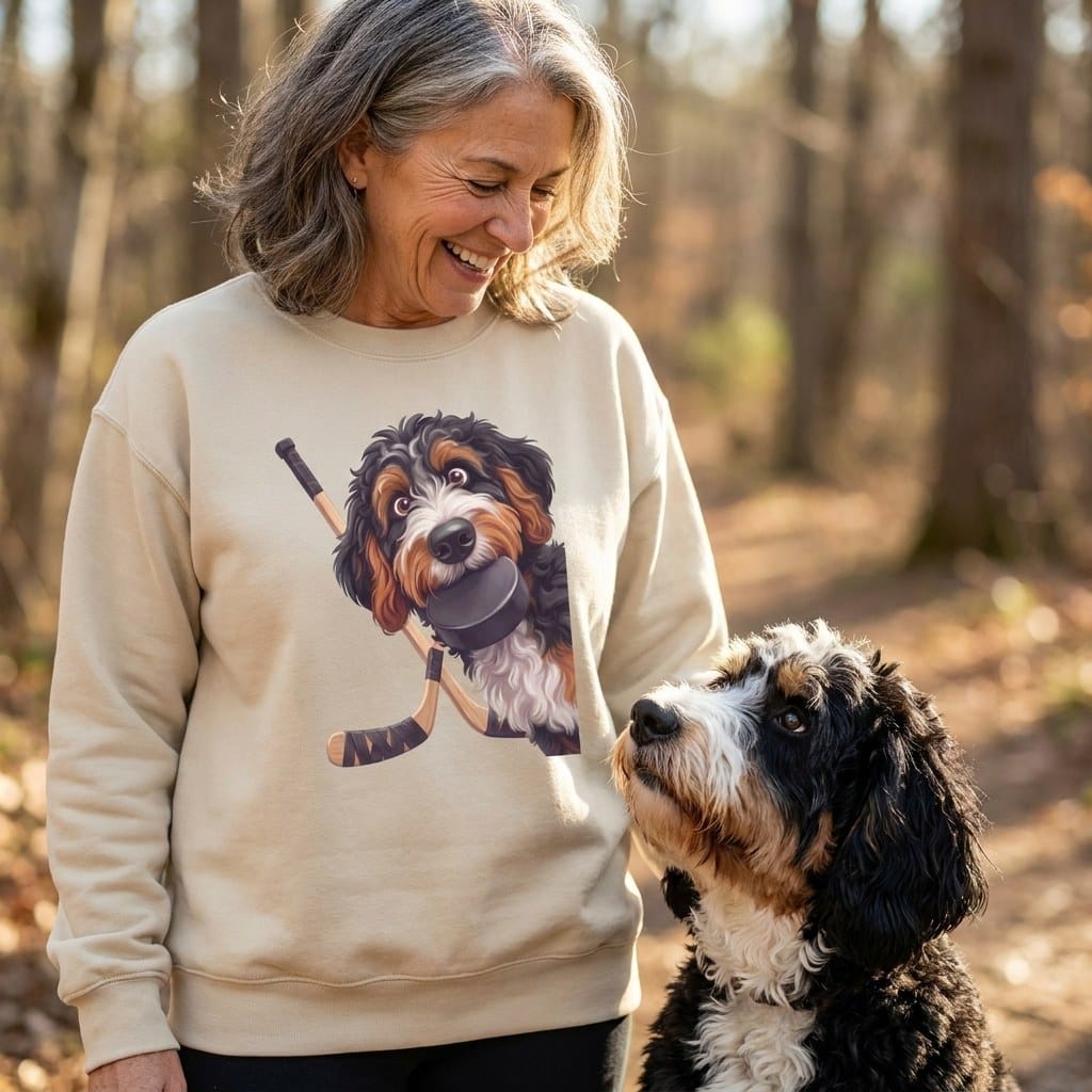 Bernedoodle Hockey Sweatshirt in by Puppy Jo