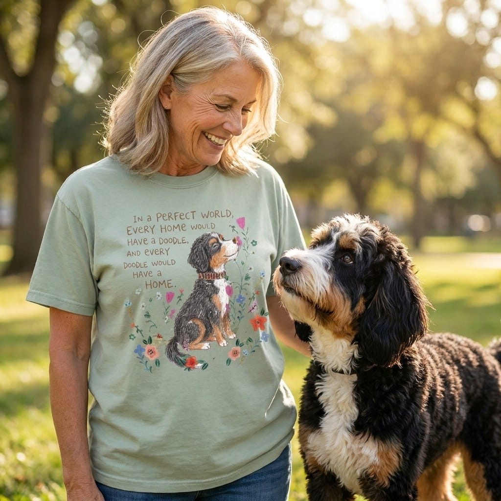 Perfect World Bernedoodle Signature T-Shirt in by Puppy Jo