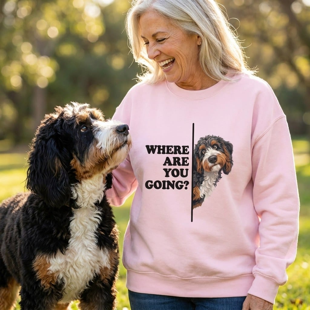 Where Going Bernedoodle Sweatshirt in by Puppy Jo