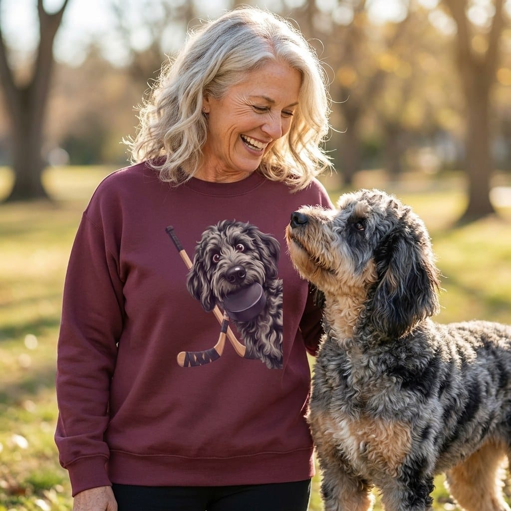 Merle Goldendoodle Hockey Sweatshirt in by Puppy Jo