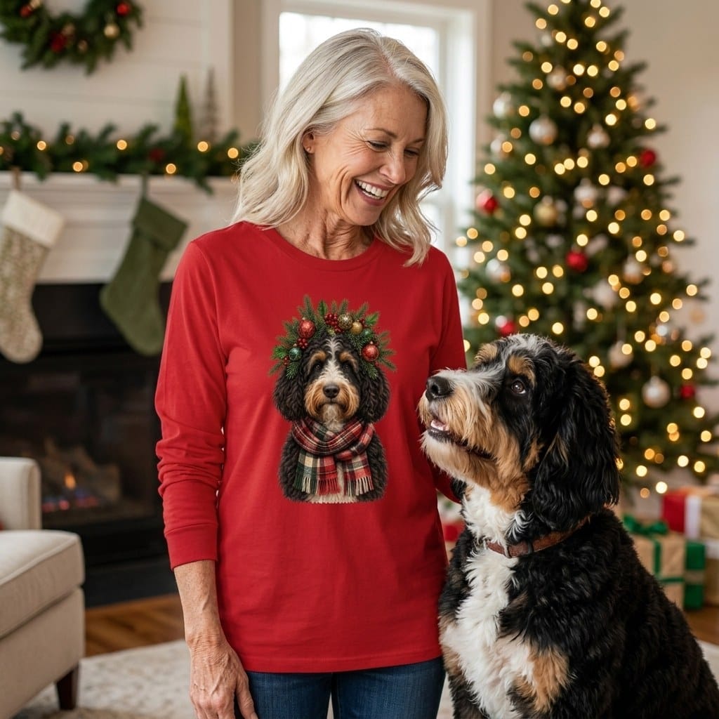 Bernedoodle Holiday Crown Long Sleeve T-Shirt in by MyDesigns