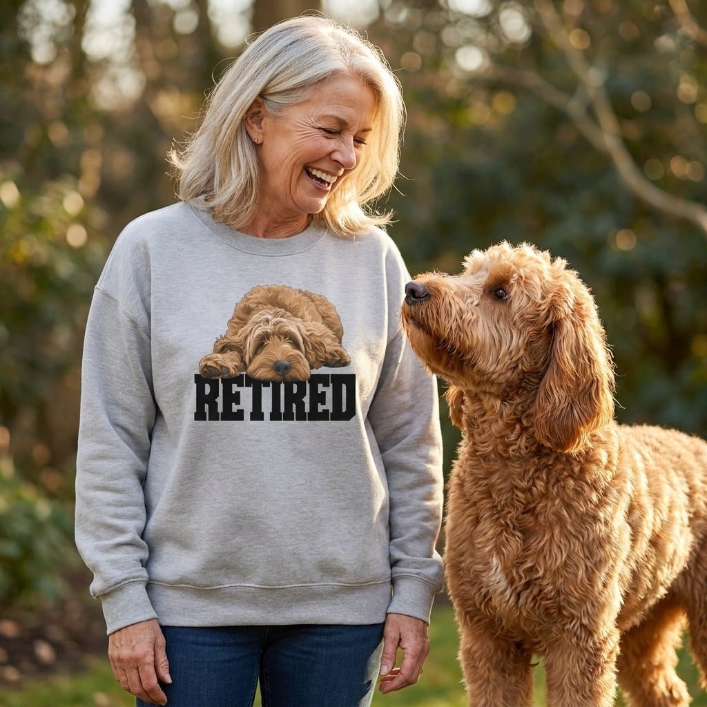 Retired Sleeping Apricot Goldendoodle Sweatshirt in by Puppy Jo