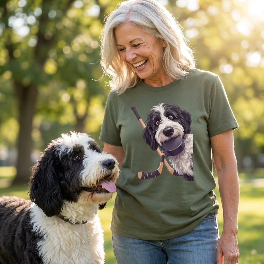 Sheepadoodle Hockey T-Shirt in by Puppy Jo