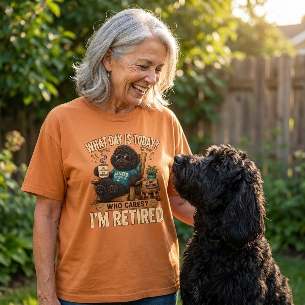 I'm Retired Black Goldendoodle Signature T-Shirt in by Puppy Jo