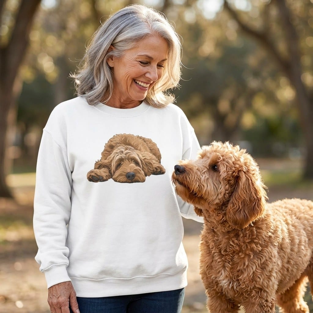 Apricot Goldendoodle Snoozing Sweatshirt in by Puppy Jo