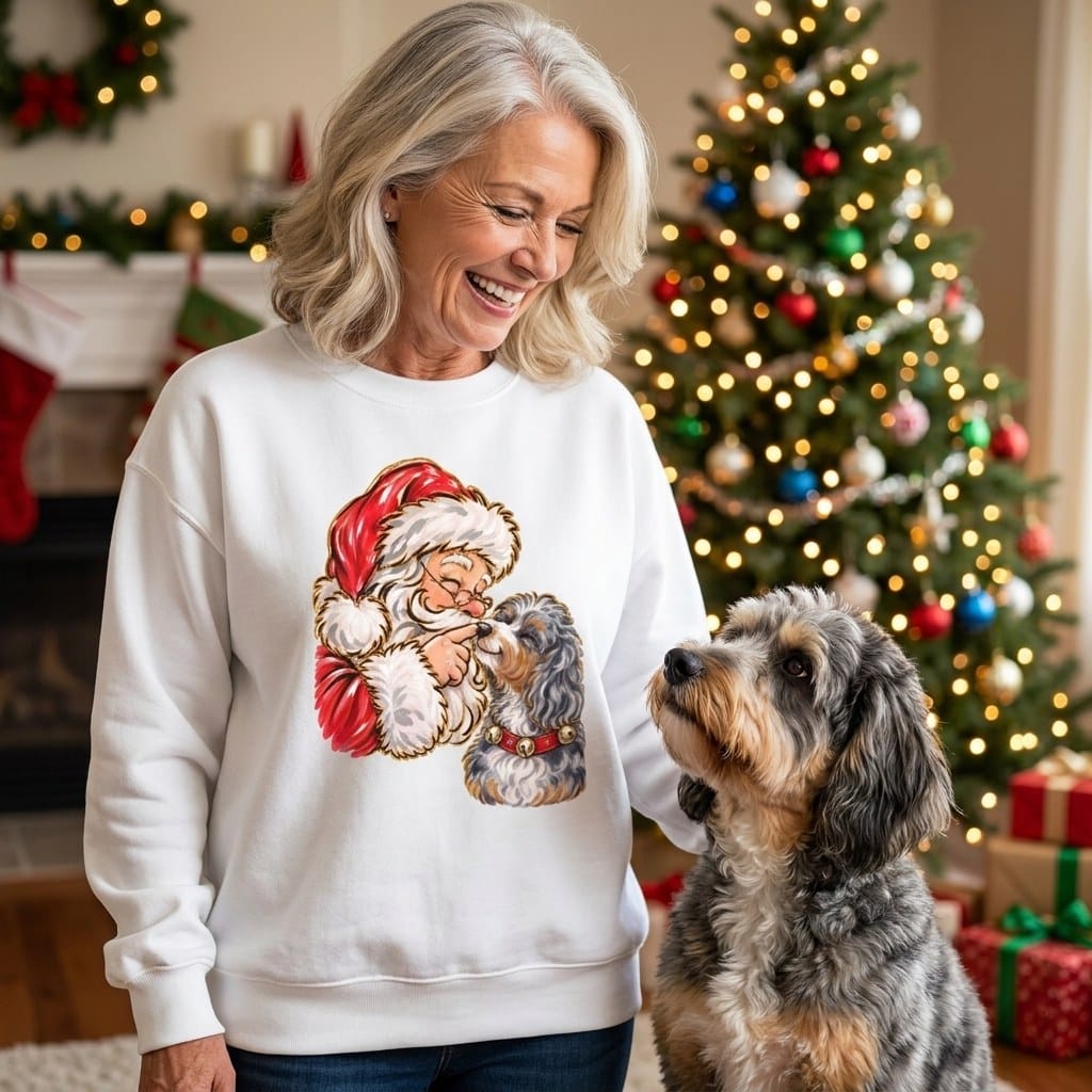 Aussiedoodle Santa Kiss Sweatshirt in by Puppy Jo
