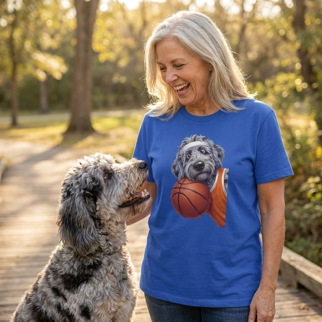 Merle Goldendoodle Basketball Player T-Shirt in by Puppy Jo