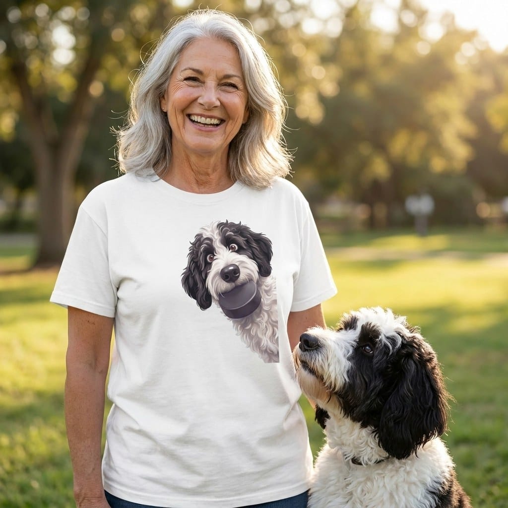 Sheepadoodle Hockey Puck Signature T-Shirt in by Puppy Jo