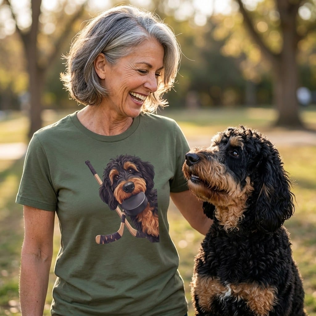 Phantom Goldendoodle Hockey T-Shirt in by Puppy Jo