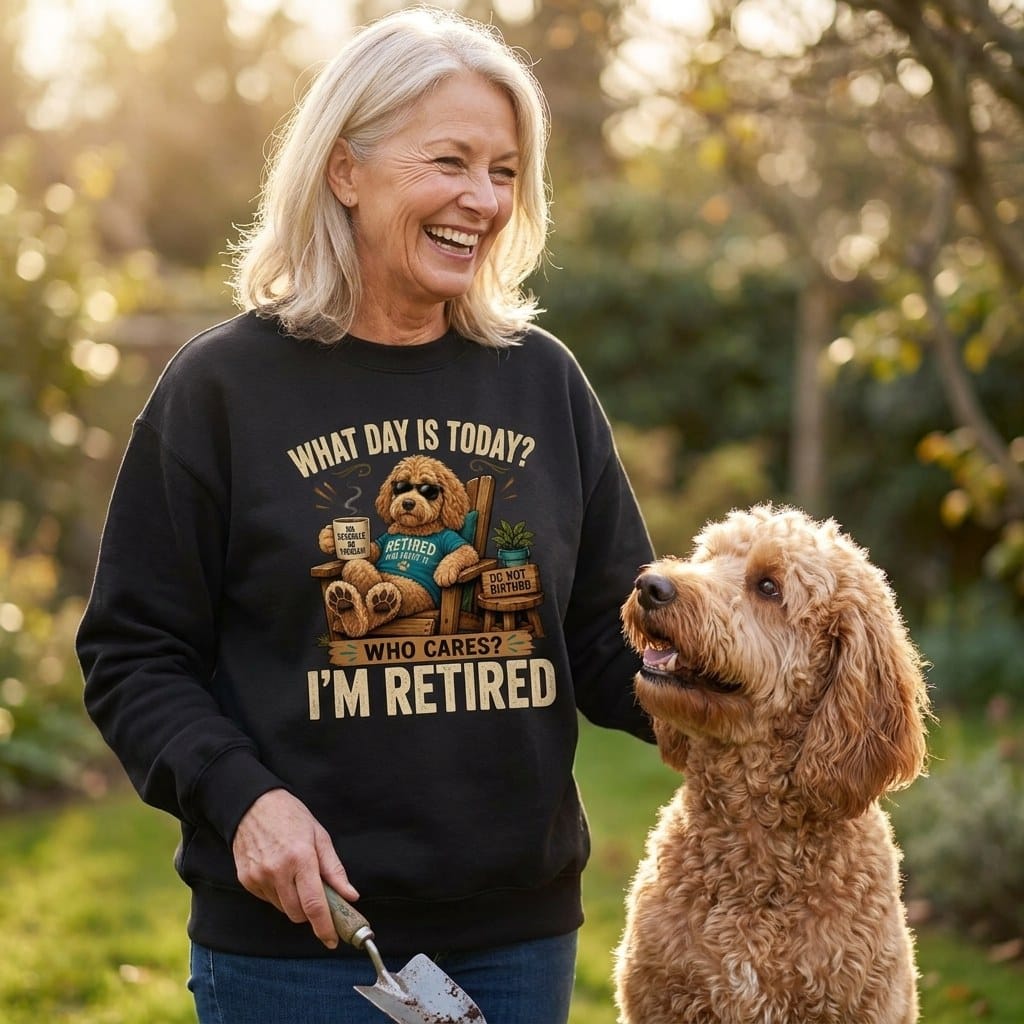I'm Retired Apricot Goldendoodle Sweatshirt in by Puppy Jo