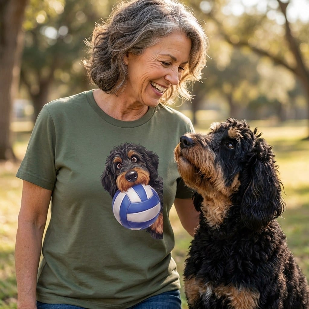 Phantom Goldendoodle Volleyball T-Shirt in by Puppy Jo