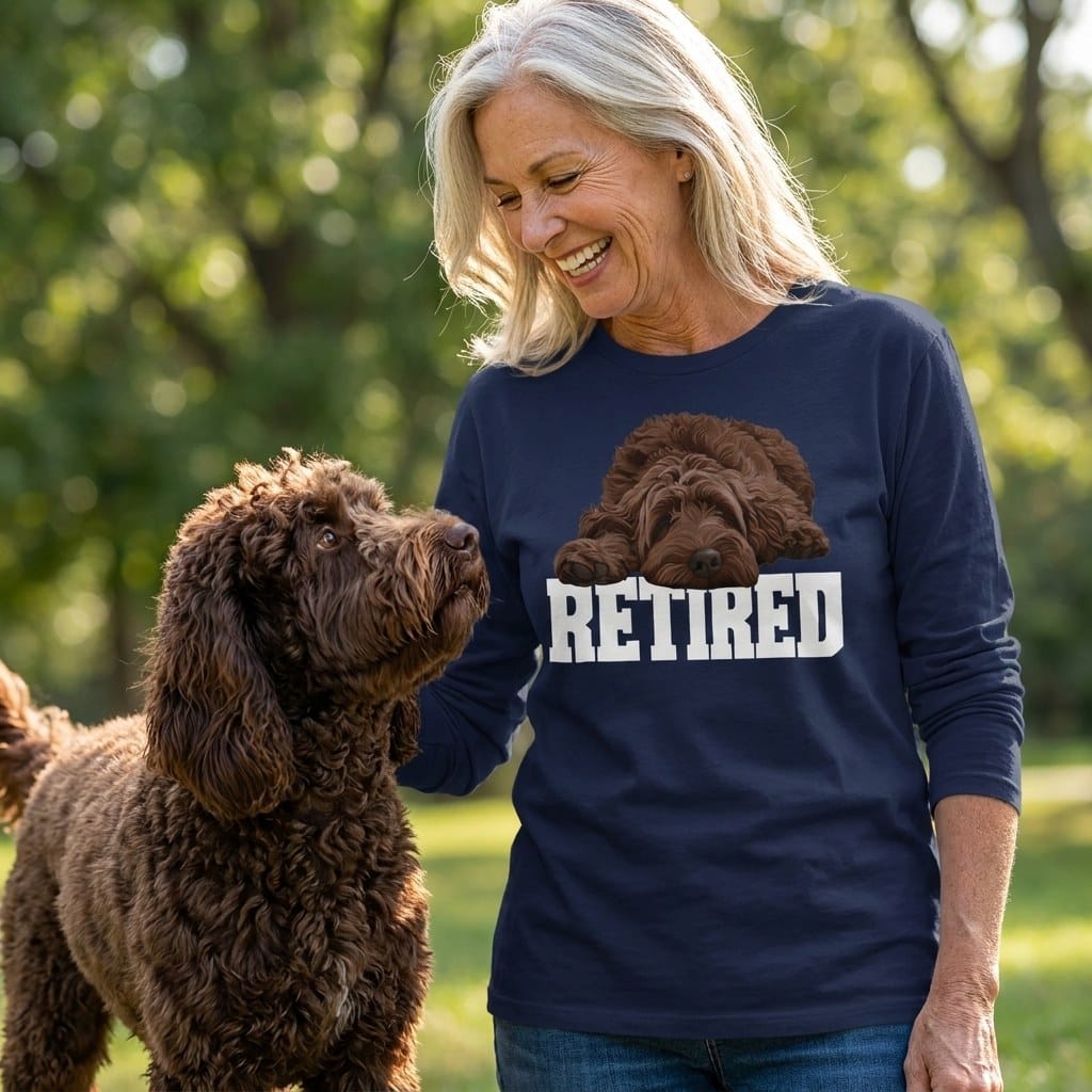 Retired Sleeping Chocolate Goldendoodle Long Sleeve T-Shirt in by Puppy Jo