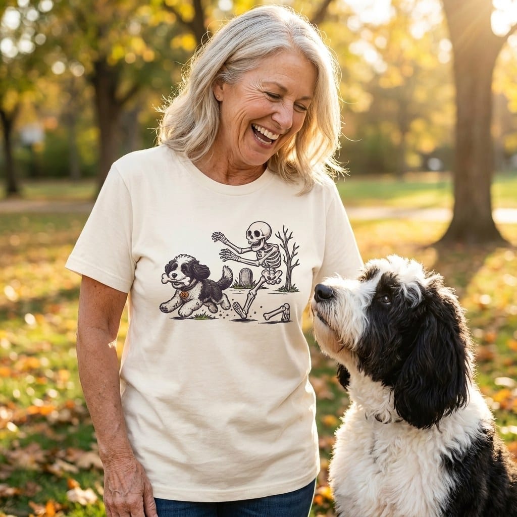 Sheepadoodle Bone Thief T-Shirt in by Puppy Jo