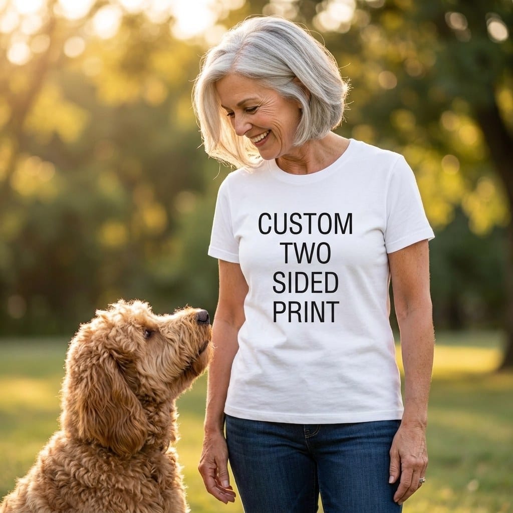 Your Ideas - One of a Kind Design - Custom Two-Sided T-Shirt in by Puppy Jo