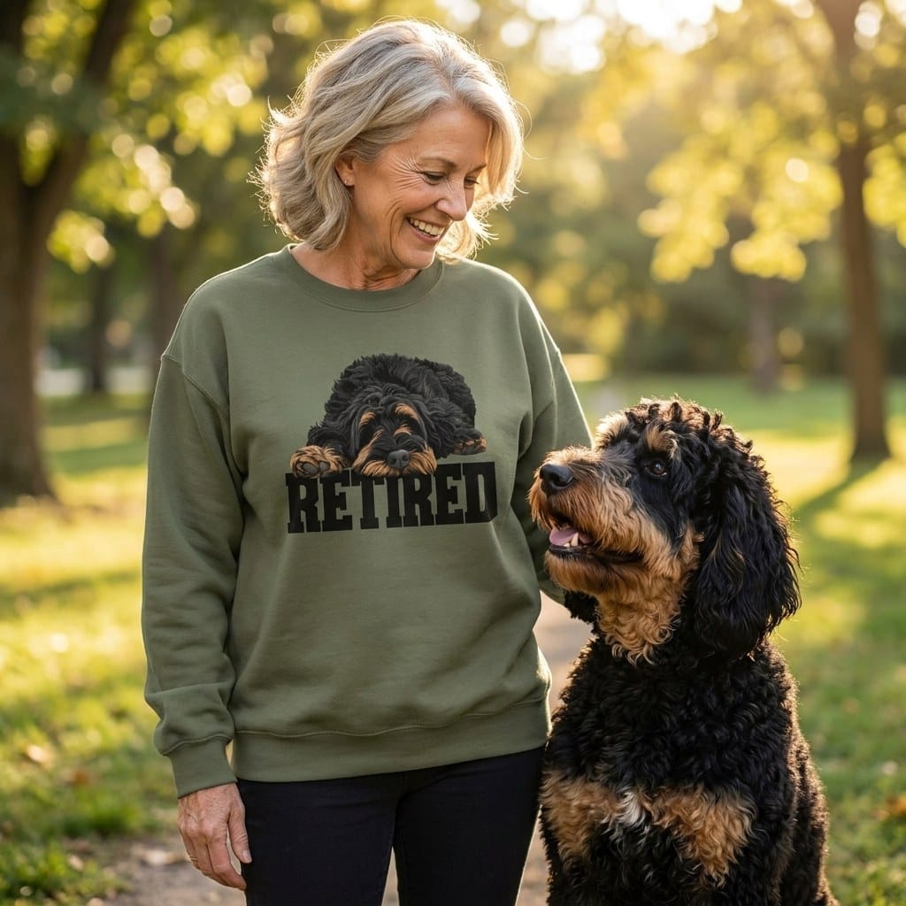 Retired Sleeping Phantom Goldendoodle Sweatshirt in by Puppy Jo