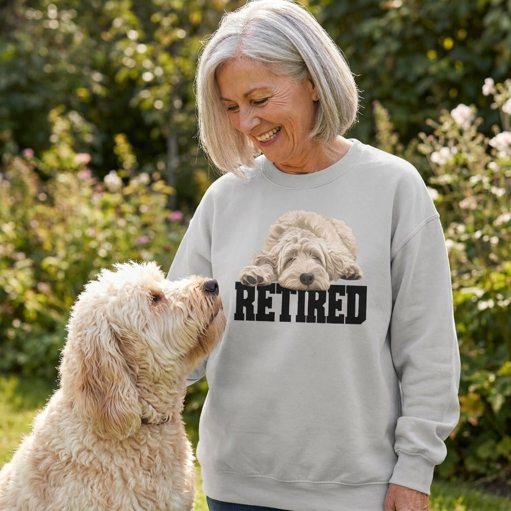 Retired Sleeping Cream Goldendoodle Sweatshirt in by Puppy Jo