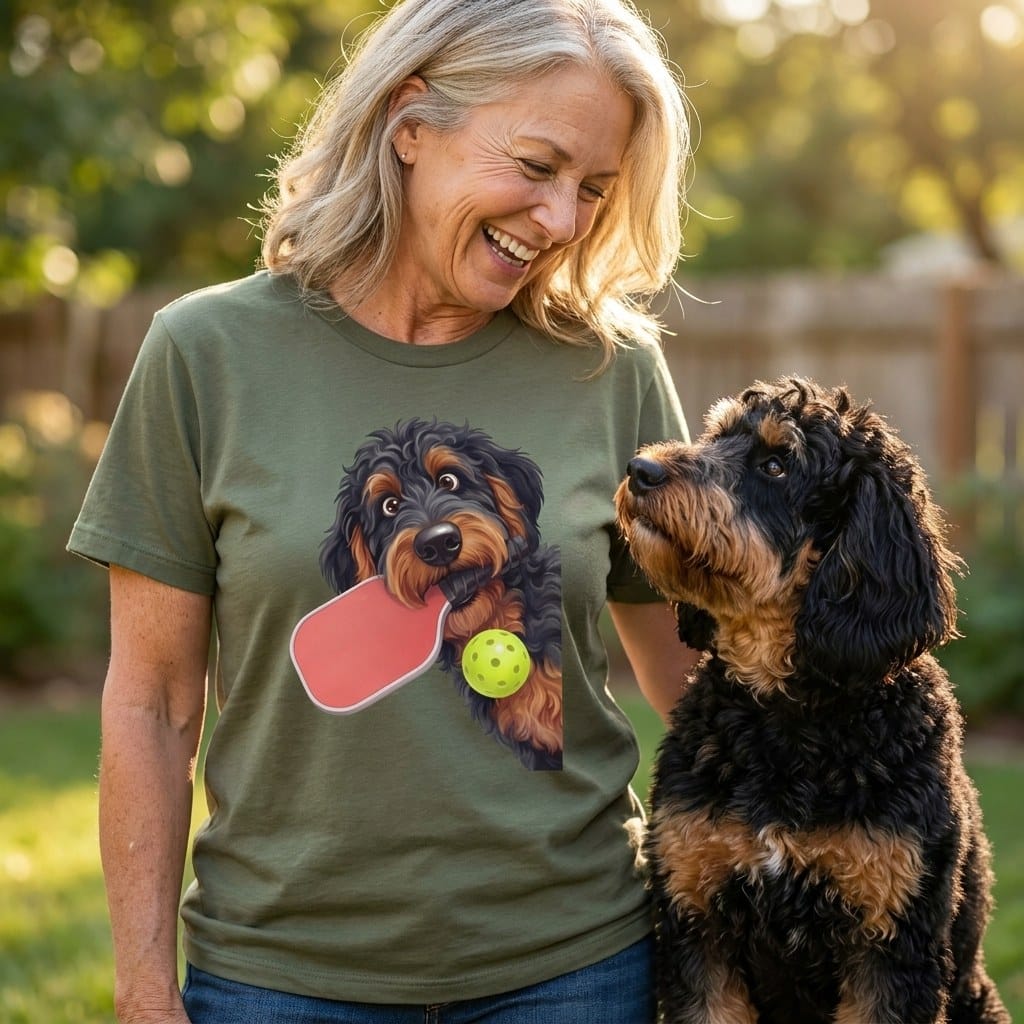 Phantom Goldendoodle Pickleball T-Shirt in by Puppy Jo