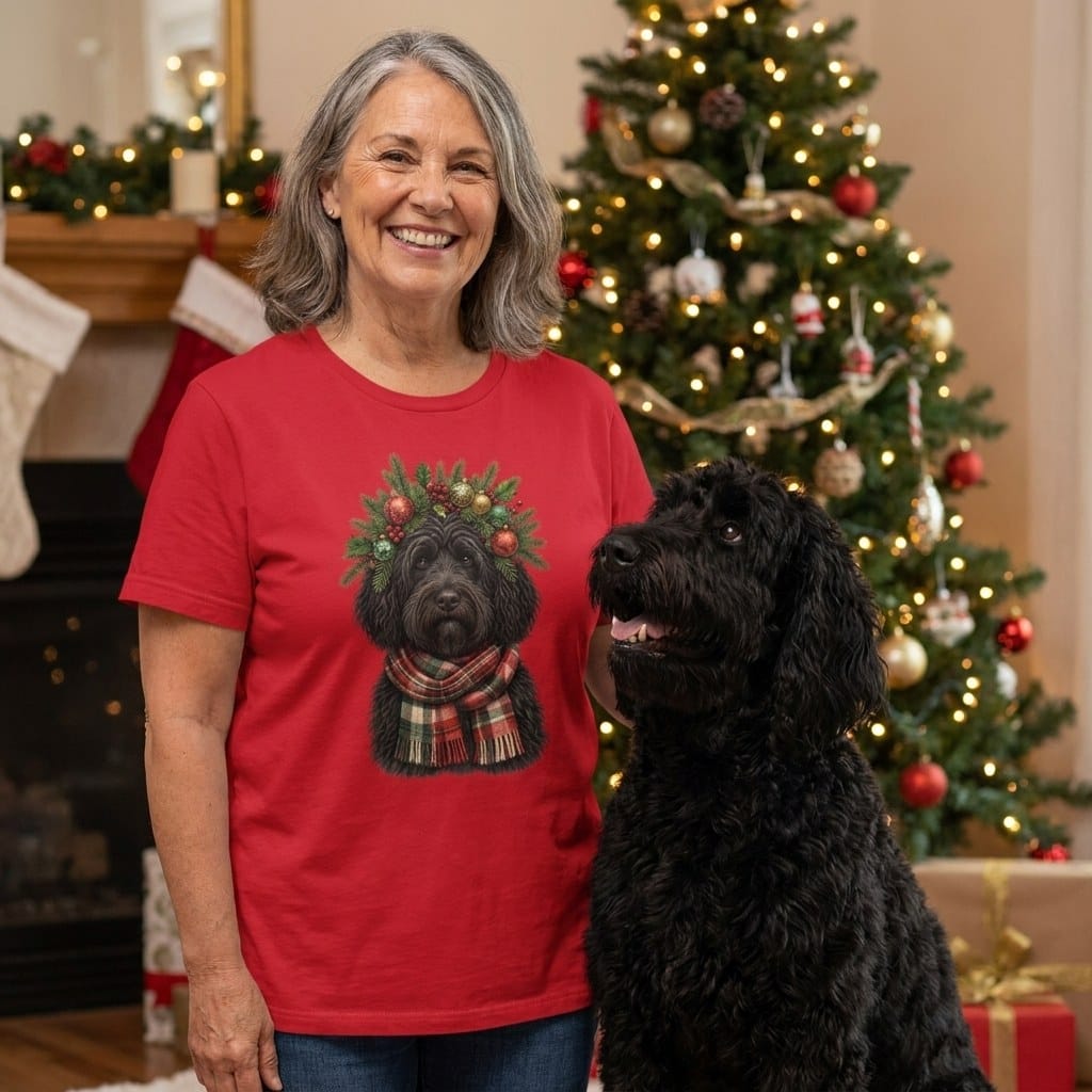 Black Goldendoodle Holiday Crown T-Shirt in by Puppy Jo
