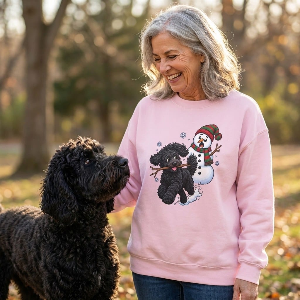 Black Goldendoodle Snowman Sweatshirt in by Puppy Jo